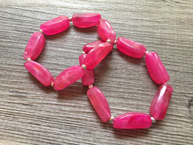 Pink Statement Bracelet Set, big Beaded Chunky bracelet set, pink wedding everyday multi strand bridesmaid gift bracelet jewelry