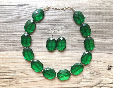Dark Green Single Strand Big Beaded Statement Necklace, green Jewelry, green beaded necklace, green beaded necklace, bridesmaid necklace