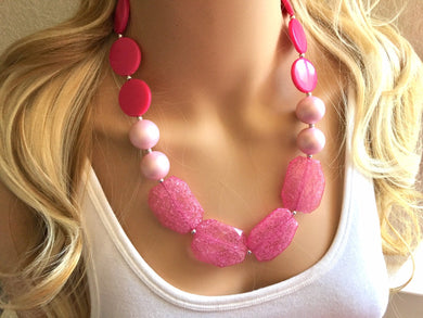 Pink Beaded Necklace, pink Jewelry, Chunky statement necklace, big beaded necklace, blush jewelry, pink statement necklace, single strand