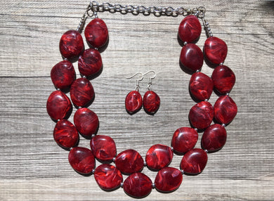 Red Chunky Statement Necklace, Big beaded jewelry, Double Strand Statement Necklace, Bib necklace, red bridesmaid, red wedding, praline