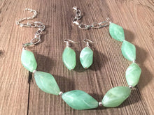 Load image into Gallery viewer, Creamy mint green Statement Necklace &amp; Earrings, mint green jewelry, Your Choice GOLD or SILVER, green bib chunky necklace, green necklace