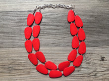 Load image into Gallery viewer, Big Bead red Necklace, Double Strand Statement Jewelry, bright lipstick red Chunky bib bridesmaid, red jewelry, red necklace beaded