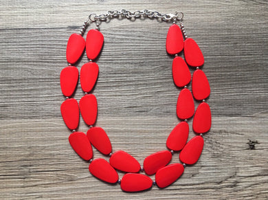 Big Bead red Necklace, Double Strand Statement Jewelry, bright lipstick red Chunky bib bridesmaid, red jewelry, red necklace beaded
