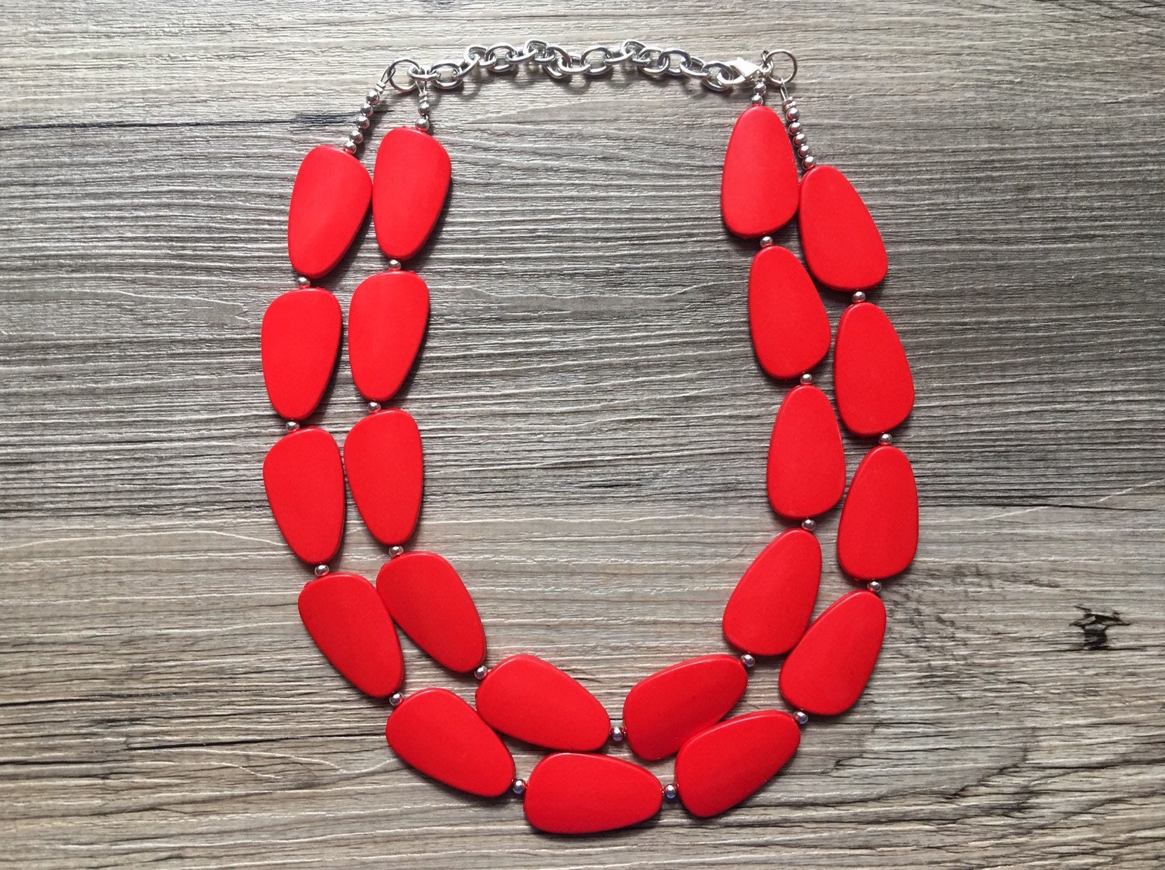 Red contemporary necklace, Silver grey necklace, Trending hotsell necklace, Red rope necklace, Bib statement necklace, Modern red necklace