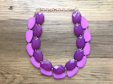 Load image into Gallery viewer, Chunky Statement Purple Necklace, multi strand colorful jewelry, big beaded chunky statement necklace, violet necklace, purple jewelry