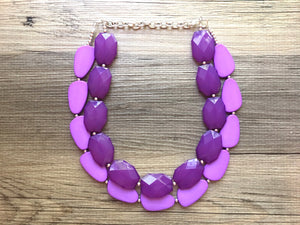 Chunky Statement Purple Necklace, multi strand colorful jewelry, big beaded chunky statement necklace, violet necklace, purple jewelry