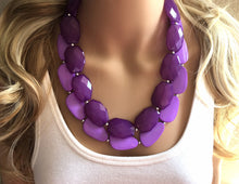 Load image into Gallery viewer, Chunky Statement Purple Necklace, multi strand colorful jewelry, big beaded chunky statement necklace, violet necklace, purple jewelry