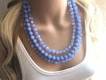 Load image into Gallery viewer, Periwinkle Statement Necklace, Triple Strand Chunky Beaded Necklace, blue purple Jewelry, Spring Jewelry, blue Necklace, periwinkle beaded