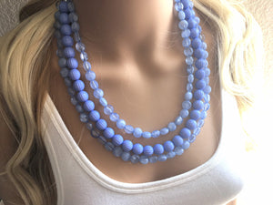 Periwinkle Statement Necklace, Triple Strand Chunky Beaded Necklace, blue purple Jewelry, Spring Jewelry, blue Necklace, periwinkle beaded