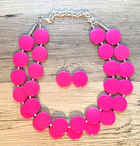 Hot Pink Statement jewelry set, Chunky Beaded Necklace, pink Jewelry, Fall Jewelry, Fall Necklace, Hot pink Necklace, magenta beaded necklac