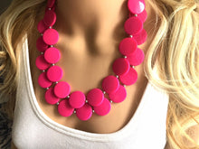 Load image into Gallery viewer, Hot Pink Statement jewelry set, Chunky Beaded Necklace, pink Jewelry, Fall Jewelry, Fall Necklace, Hot pink Necklace, magenta beaded necklac