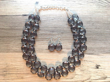 Load image into Gallery viewer, Dark Gray Double Strand statement necklace, big beaded chunky jewelry, gray earrings necklace jewelry set, beaded jewelry smoke gray