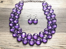 Load image into Gallery viewer, Dark Purple Double Strand statement necklace, big beaded chunky jewelry, purple earrings, purple jewelry set, eggplant jewelry set