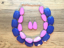 Load image into Gallery viewer, Chunky Statement Purple Necklace, multi strand colorful jewelry, big beaded chunky statement necklace, blue necklace, blue jewelry
