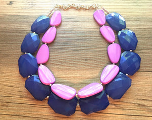 Chunky Statement Purple Necklace, multi strand colorful jewelry, big beaded chunky statement necklace, blue necklace, blue jewelry