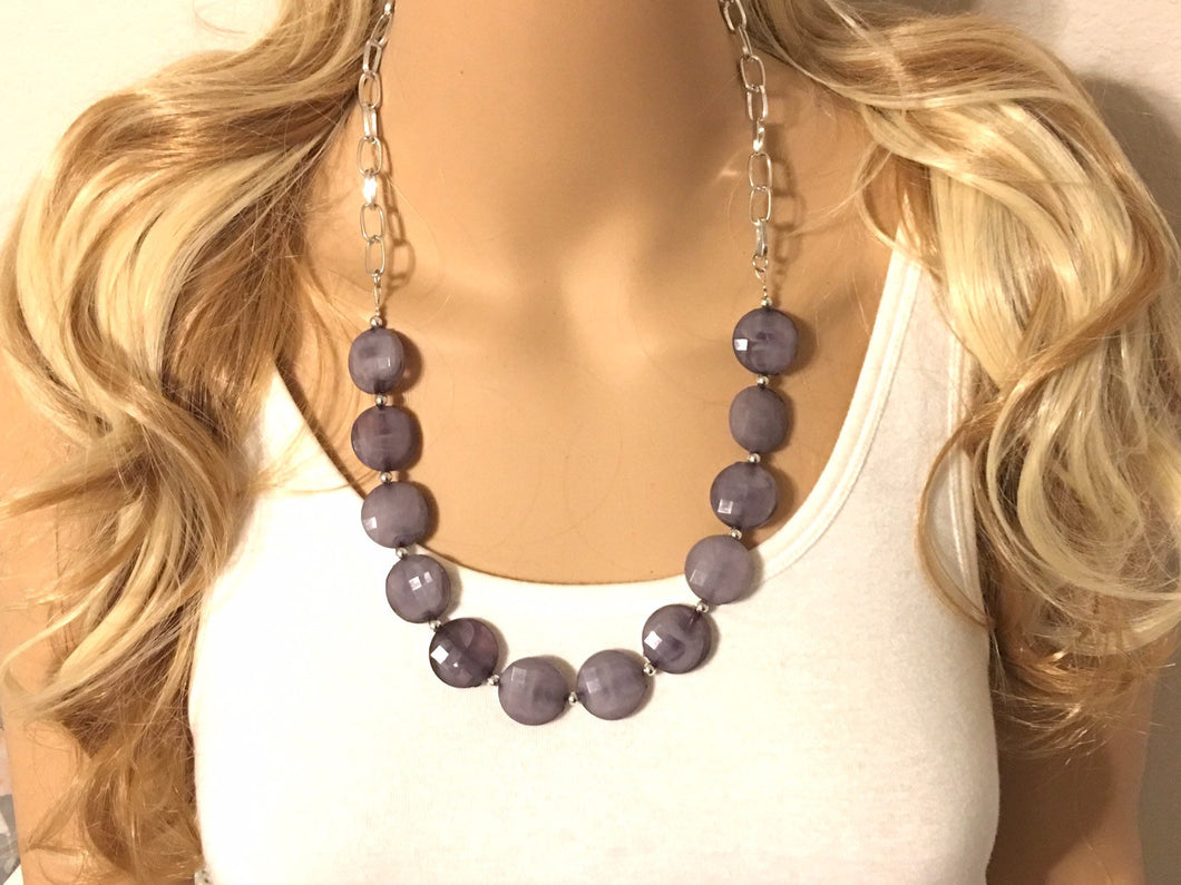 Gray Single Strand Long Big Beaded Statement Necklace, gray Jewelry, gray beaded necklace, gray bridesmaid necklace jewelry, light gray