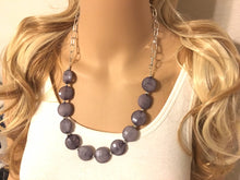 Load image into Gallery viewer, Gray Single Strand Long Big Beaded Statement Necklace, gray Jewelry, gray beaded necklace, gray bridesmaid necklace jewelry, light gray