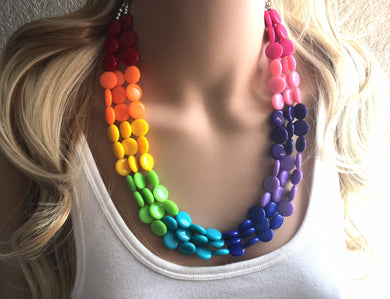 Triple Rainbow Beaded Necklace, Colorful Jewelry, Chunky statement necklace, big beaded necklace, rainbow jewelry, rainbow baby confetti