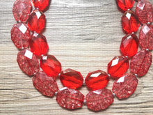 Load image into Gallery viewer, Red Necklace, multi strand jewelry, big beaded chunky statement necklace, red jewelry, bridesmaid necklace, bib necklace