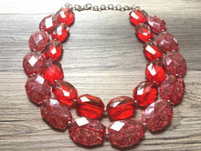 Load image into Gallery viewer, Red Necklace, multi strand jewelry, big beaded chunky statement necklace, red jewelry, bridesmaid necklace, bib necklace