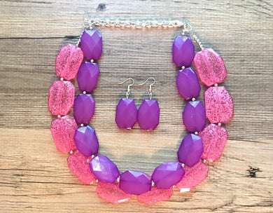 Pink & Purple Necklace, multi strand jewelry, big beaded chunky statement necklace, pink necklace, bridesmaid necklace, purple necklace