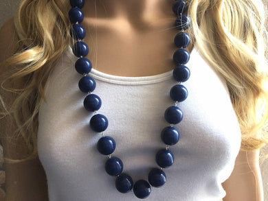 Long Navy Blue Chunky Statement Necklace, single strand necklace, blue necklace, dark blue necklace, navy blue wedding, bridesmaid necklace