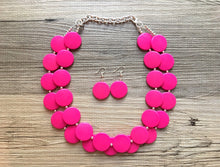 Load image into Gallery viewer, Hot Pink Statement jewelry set, Chunky Beaded Necklace, pink Jewelry, Fall Jewelry, Fall Necklace, Hot pink Necklace, magenta beaded necklac