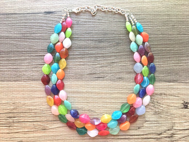 Multi-Color Beaded Becklace, Bright Colorful Statement Necklace, Chunky Beaded Necklace, Colorful jewelry, rainbow necklace