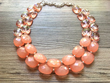 Load image into Gallery viewer, Coral &amp; Peach statement necklace, chunky pink necklace earrings, pink bib necklace, coral jewelry, beaded pink necklace, light pink jewelry