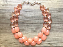 Load image into Gallery viewer, Coral &amp; Peach statement necklace, chunky pink necklace earrings, pink bib necklace, coral jewelry, beaded pink necklace, light pink jewelry