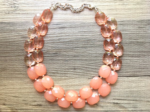 Coral & Peach statement necklace, chunky pink necklace earrings, pink bib necklace, coral jewelry, beaded pink necklace, light pink jewelry