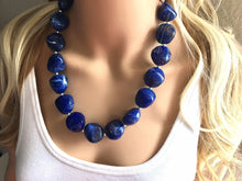 Load image into Gallery viewer, Dark Blue Statement Necklace Jewelry Set, Chunky Jewelry Big Beaded Single Strand Necklace, blue Necklace, navy blue Jewelry Set