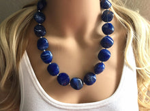 Load image into Gallery viewer, Dark Blue Statement Necklace Jewelry Set, Chunky Jewelry Big Beaded Single Strand Necklace, blue Necklace, navy blue Jewelry Set