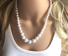 Load image into Gallery viewer, Single Strand white chunky statement necklace &amp; earrings, big bead jewelry gifts for women, bib jewelry pearl necklace, beaded jewelry