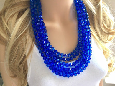 Royal Blue Necklace, SIX Strand Statement Jewelry, Royal Navy Chunky bib bridesmaid or everyday bubble jewelry, acrylic beaded resin bead