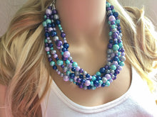 Load image into Gallery viewer, Pearl Mermaid Chunky Statement Necklace, multi Strand Beaded Jewelry, blue purple gray jewelry, fall statement mermaid jewel tone jewelry