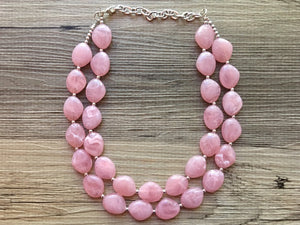 Blush Pink Chunky Statement jewelry set, Big bib beaded Double Strand Statement Necklace earrings, light pink bridesmaid wedding Magnolia