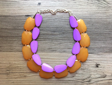 Chunky Statement creamsicle & Purple Necklace, multi strand colorful jewelry, big beaded chunky statement necklace, orange necklace, orange