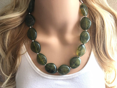 Army Green Statement Necklace Jewelry Set, Chunky Jewelry Big Beaded Single Strand Necklace, green Necklace, olive green Jewelry Set