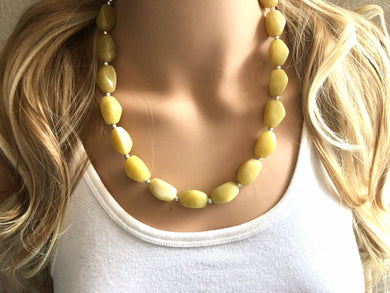 Honey Butter Statement Necklace Jewelry Set, Chunky Jewelry Big Beaded 1 Strand Necklace, yellow Necklace, pale yellow Jewelry Set