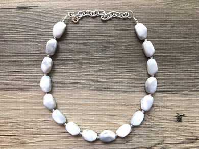 White & Gray Statement Necklace Jewelry Set, Chunky Jewelry Big Beaded Single Strand Necklace, white gray Jewelry Set Earrings Bracelet