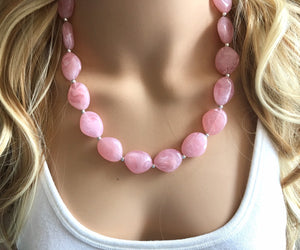 Blush Pink Statement Necklace Jewelry Set, Chunky Jewelry Big Beaded 1 Strand Necklace, light pink Jewelry Set earrings bracelet