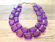 Load image into Gallery viewer, Deep Purple Translucent Beaded Necklace, Multi Strand Acrylic Beaded Jewelry, Chunky bib jewelry beaded necklace, big bead