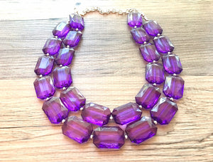 Deep Purple Translucent Beaded Necklace, Multi Strand Acrylic Beaded Jewelry, Chunky bib jewelry beaded necklace, big bead