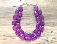 Load image into Gallery viewer, Deep Purple Translucent Beaded Necklace, Multi Strand Acrylic Beaded Jewelry, Chunky bib jewelry beaded necklace, big bead