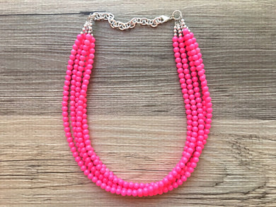 Hot Neon Pink Necklace, Neon Pink jewelry, chunky pink necklace, statement neon pink necklace, bright pink jewelry, beaded necklace