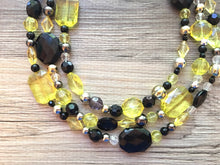 Load image into Gallery viewer, Black yellow and Gray Statement Necklace, chunky beaded jewelry, bumble bee, black and yellow necklace, beaded jewelry, black necklace