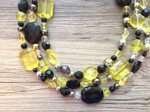 Black yellow and Gray Statement Necklace, chunky beaded jewelry, bumble bee, black and yellow necklace, beaded jewelry, black necklace