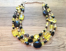 Load image into Gallery viewer, Black yellow and Gray Statement Necklace, chunky beaded jewelry, bumble bee, black and yellow necklace, beaded jewelry, black necklace