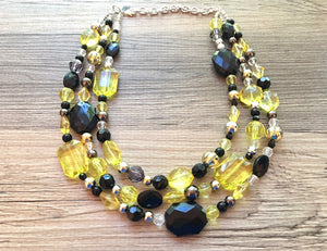 Black yellow and Gray Statement Necklace, chunky beaded jewelry, bumble bee, black and yellow necklace, beaded jewelry, black necklace